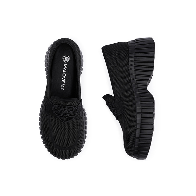 Gentleman Chunky Platform Loafers – Knit Slip-On Casual Shoes