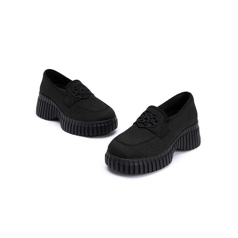 Gentleman Chunky Platform Loafers – Knit Slip-On Casual Shoes