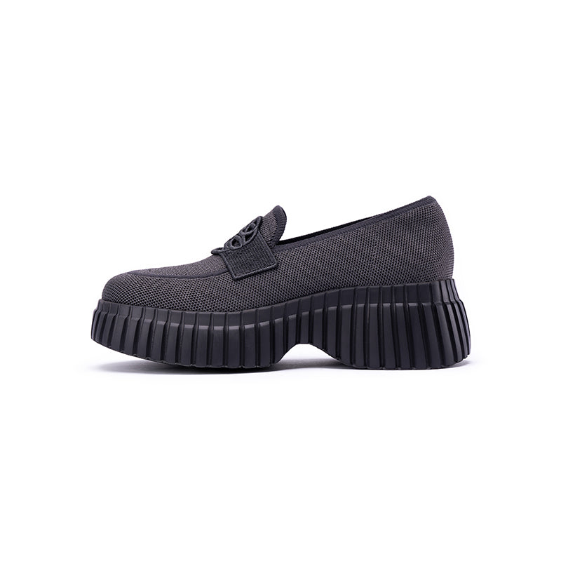 Gentleman Chunky Platform Loafers – Knit Slip-On Casual Shoes
