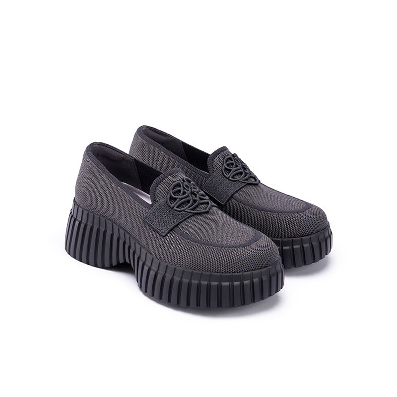 Gentleman Chunky Platform Loafers – Knit Slip-On Casual Shoes