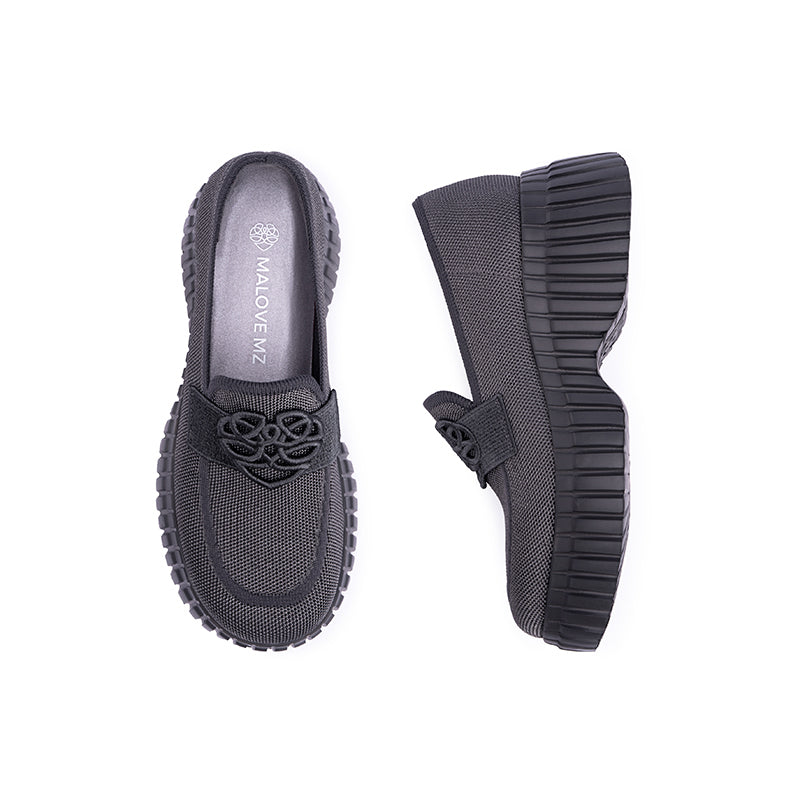 Gentleman Chunky Platform Loafers – Knit Slip-On Casual Shoes
