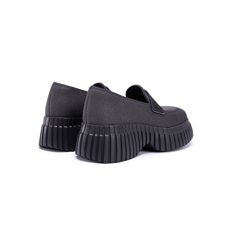 Gentleman Chunky Platform Loafers – Knit Slip-On Casual Shoes