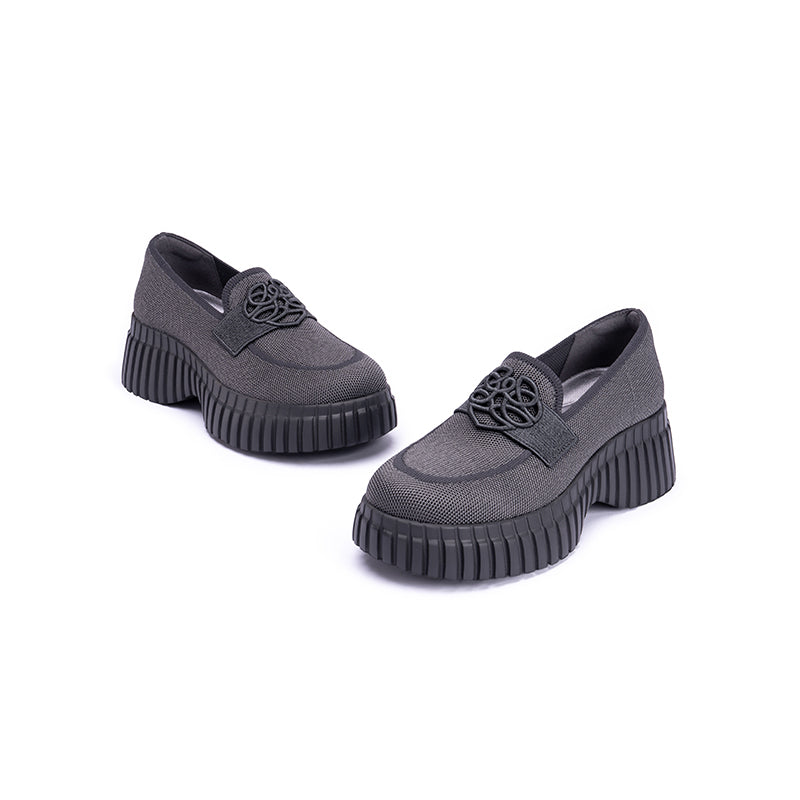 Gentleman Chunky Platform Loafers – Knit Slip-On Casual Shoes