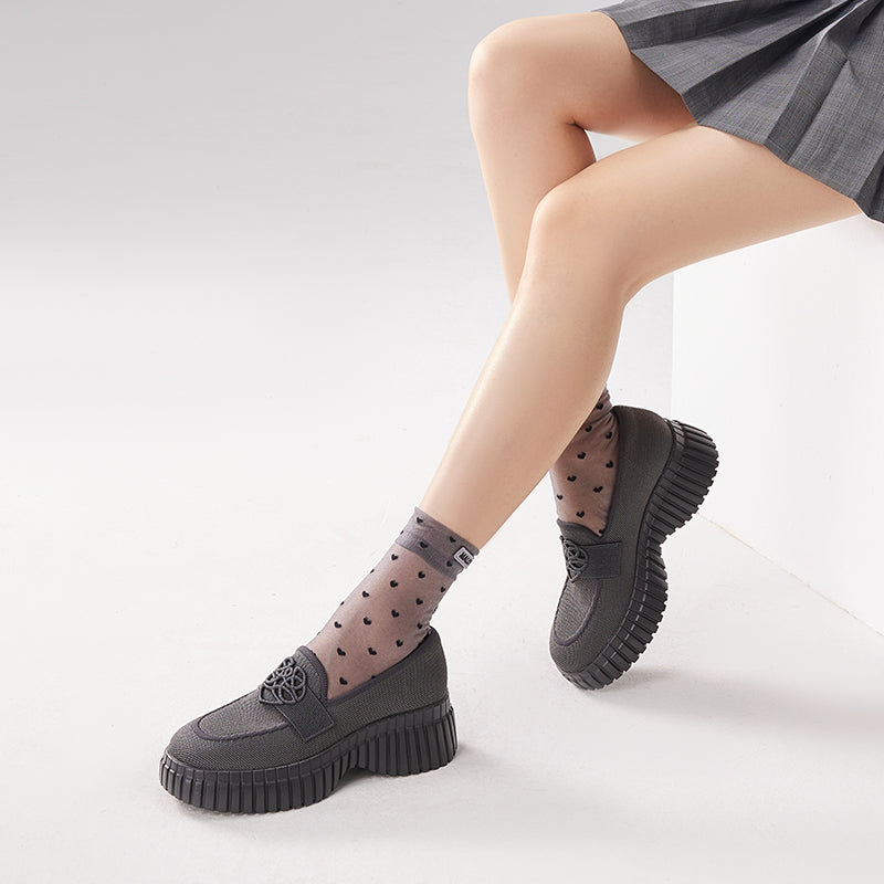 Gentleman Chunky Platform Loafers – Knit Slip-On Casual Shoes