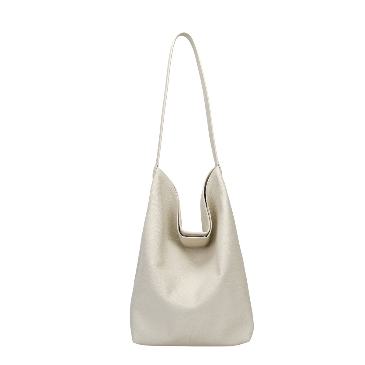 Genuine Cowhide Slouchy Tote Bag 2-in-1 Set – Large Capacity Underarm Shoulder Bag with Drawstring Pouch