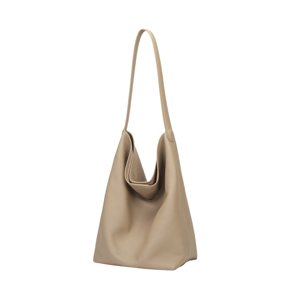 Genuine Cowhide Slouchy Tote Bag 2-in-1 Set – Large Capacity Underarm Shoulder Bag with Drawstring Pouch