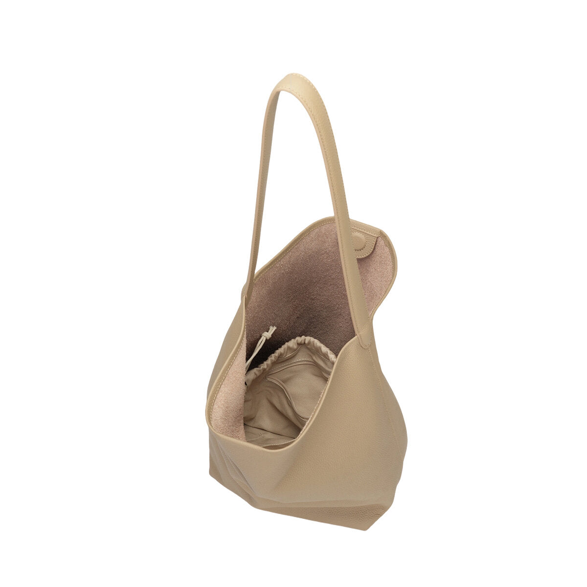 Genuine Cowhide Slouchy Tote Bag 2-in-1 Set – Large Capacity Underarm Shoulder Bag with Drawstring Pouch