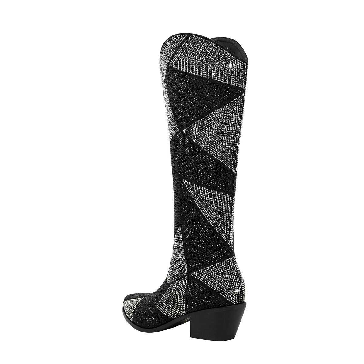 Geometric Crystal Embellished Western Knee High Boots