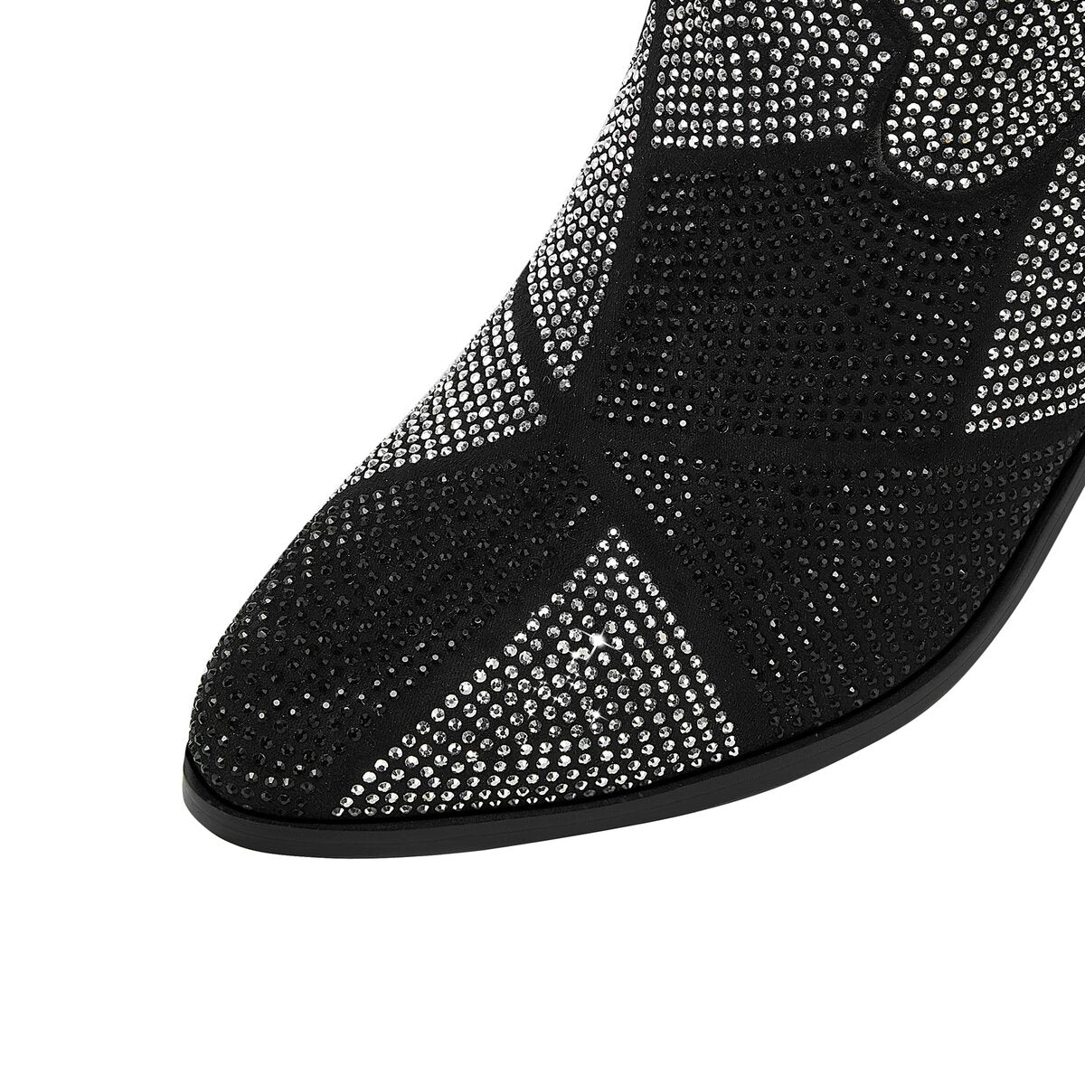 Geometric Crystal Embellished Western Knee High Boots