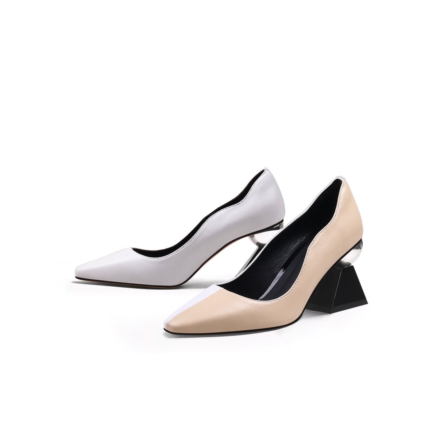 geometric heel scalloped leather pumps all apricot 6