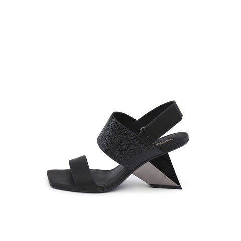 Geometric Heel Square-Toe Slingback Sandals