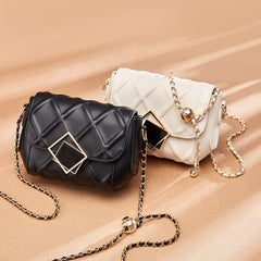 Geometric Lock Quilted Shoulder Bag