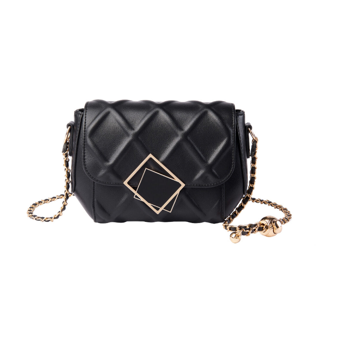 geometric lock quilted shoulder bag black 1