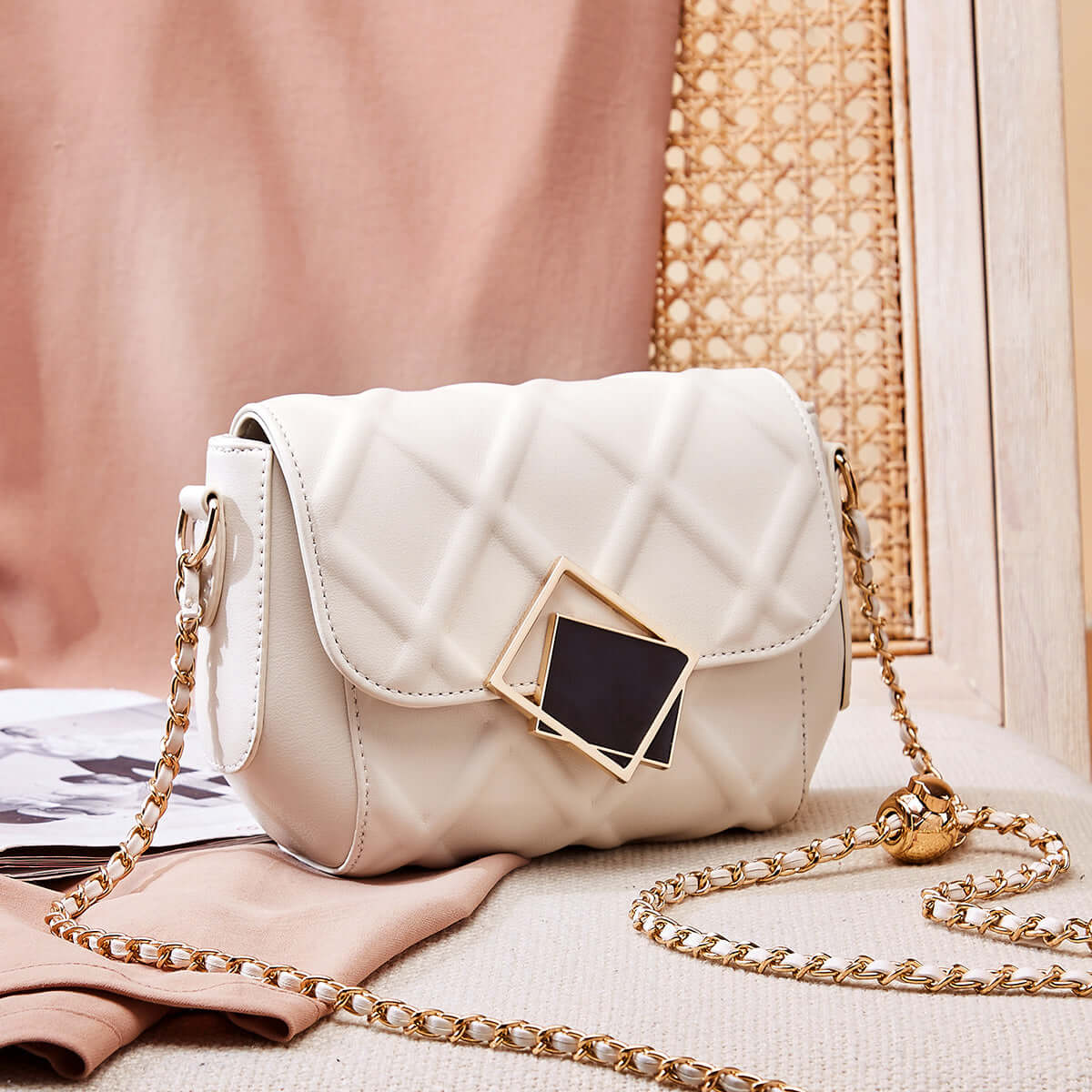 geometric lock quilted shoulder bag white 2