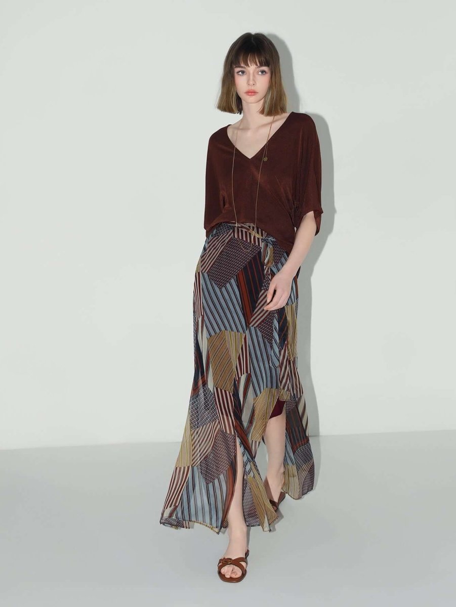 geometric patchwork print chiffon skirt all stripe 3