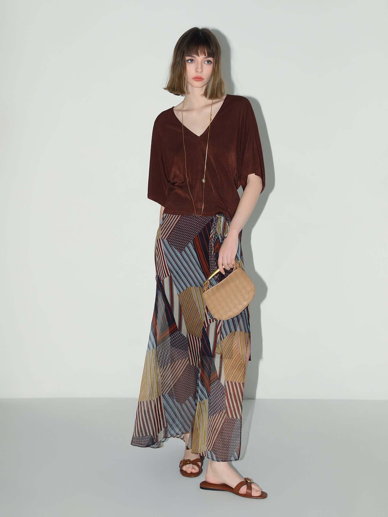 geometric patchwork print chiffon skirt all stripe 2