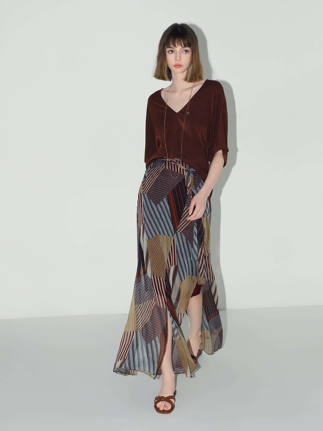 geometric patchwork print chiffon skirt all stripe 3