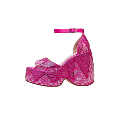 Geometric Rhinestone Wave Platform Wedge Sandals