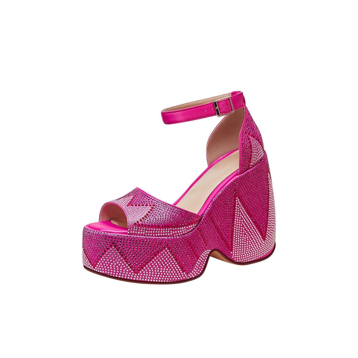 Geometric Rhinestone Wave Platform Wedge Sandals