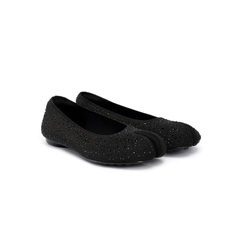 Glam Rhinestone Split Toe Flats – Seamless Knit Ballet Shoes