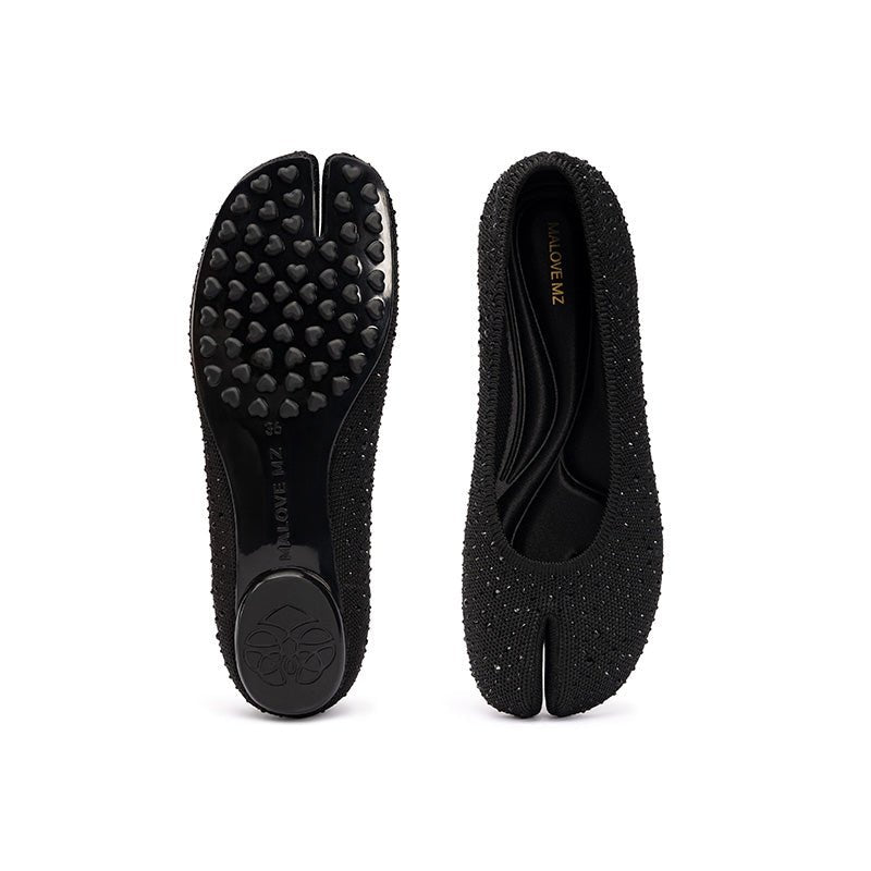 Glam Rhinestone Split Toe Flats – Seamless Knit Ballet Shoes