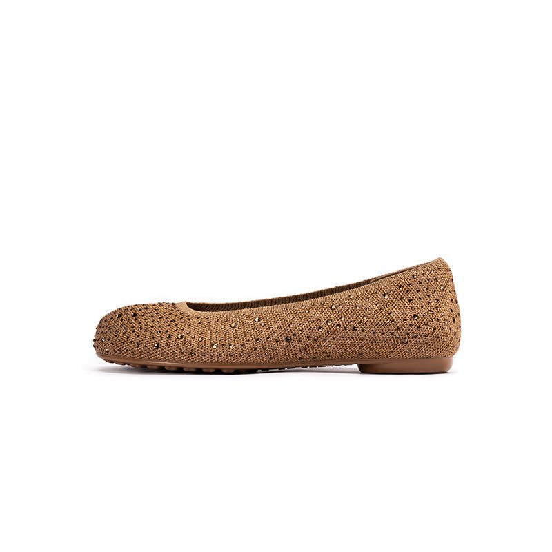 Glam Rhinestone Split Toe Flats – Seamless Knit Ballet Shoes