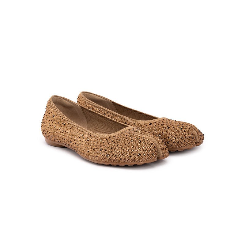 Glam Rhinestone Split Toe Flats – Seamless Knit Ballet Shoes