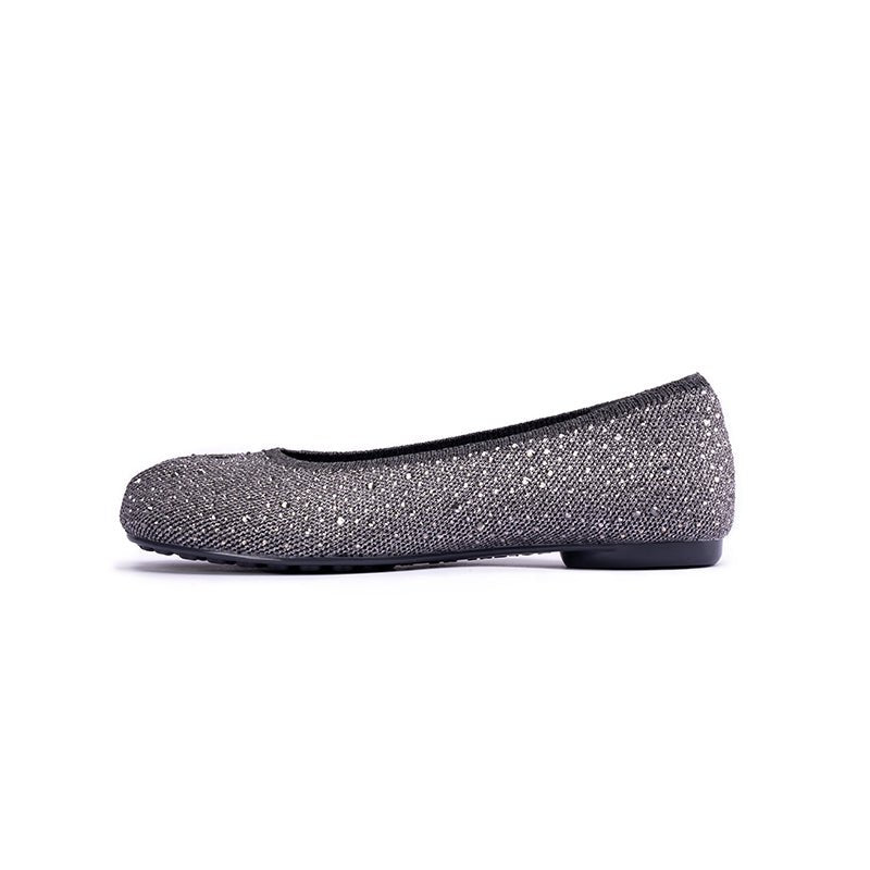 Glam Rhinestone Split Toe Flats – Seamless Knit Ballet Shoes