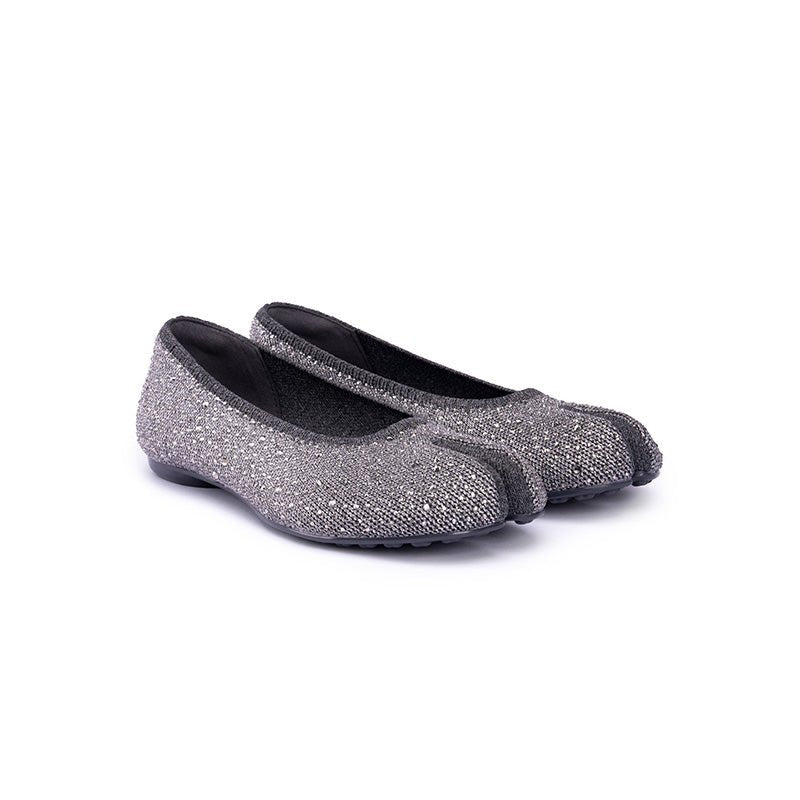 Glam Rhinestone Split Toe Flats – Seamless Knit Ballet Shoes