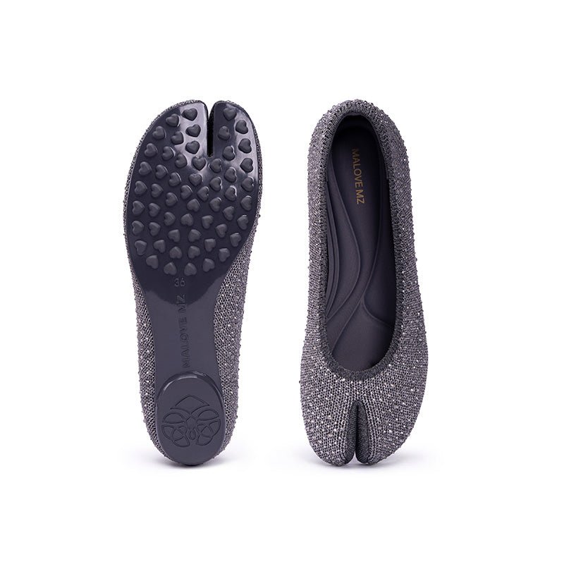 Glam Rhinestone Split Toe Flats – Seamless Knit Ballet Shoes