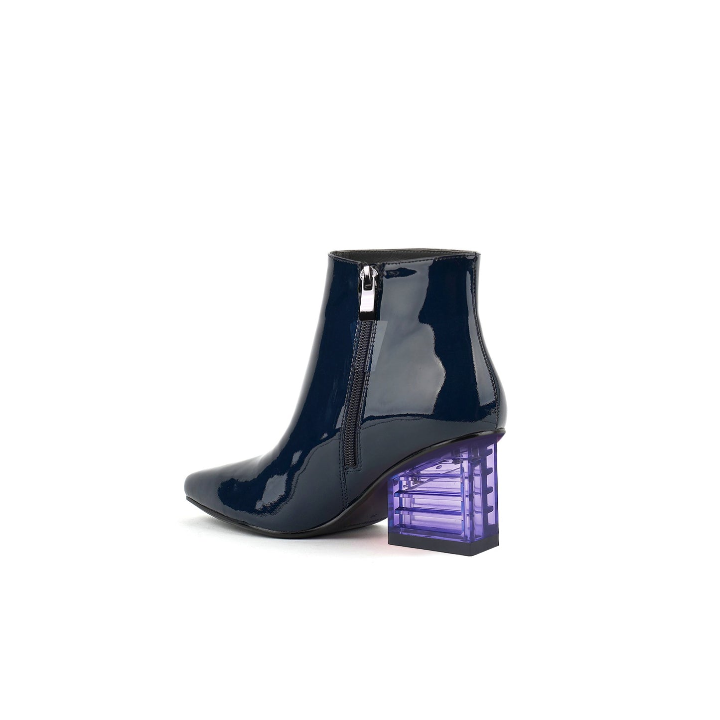glass neon heel shiny leather boots all navy 4
