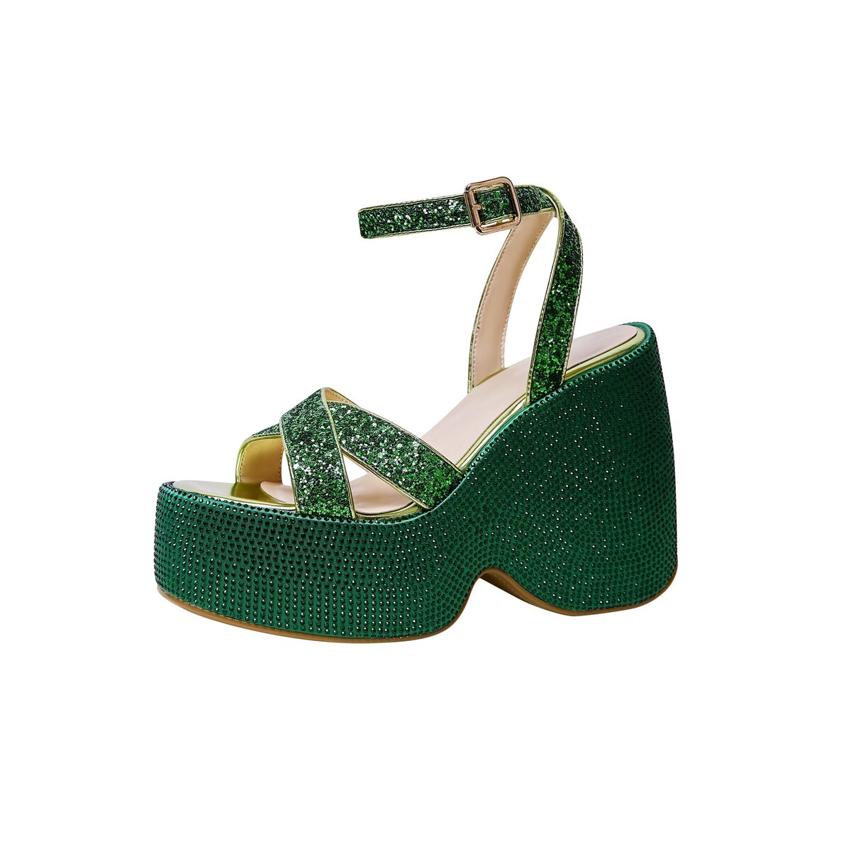 Glitter Crossover Rhinestone Platform Wedge Sandals
