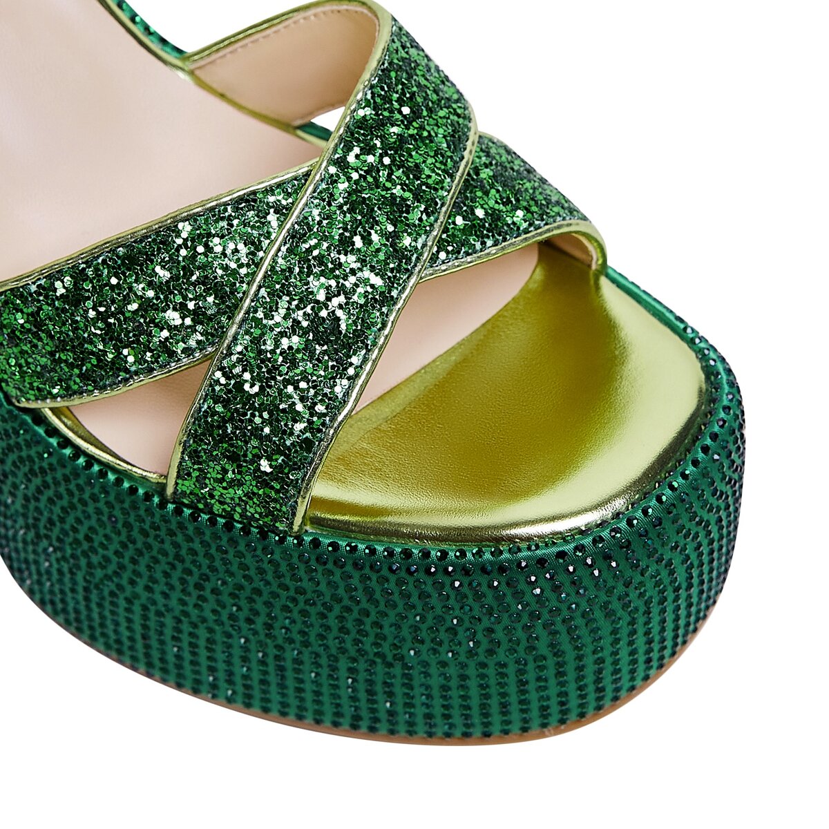 Glitter Crossover Rhinestone Platform Wedge Sandals