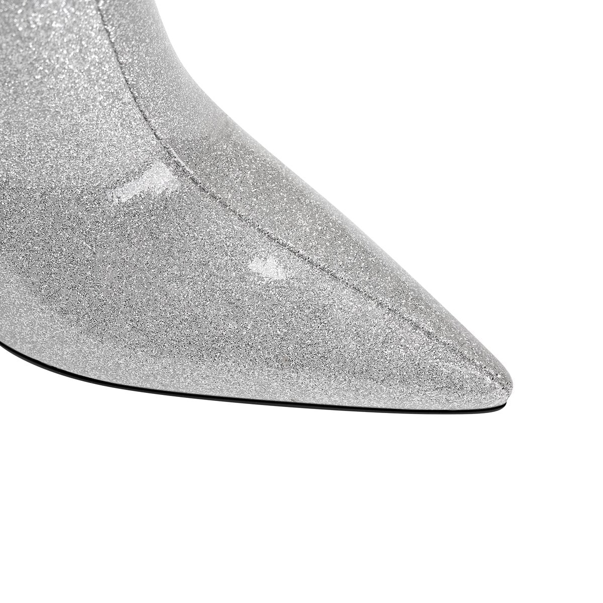 Glitter D Ring Buckle Pointed Toe Stiletto Knee High Boots
