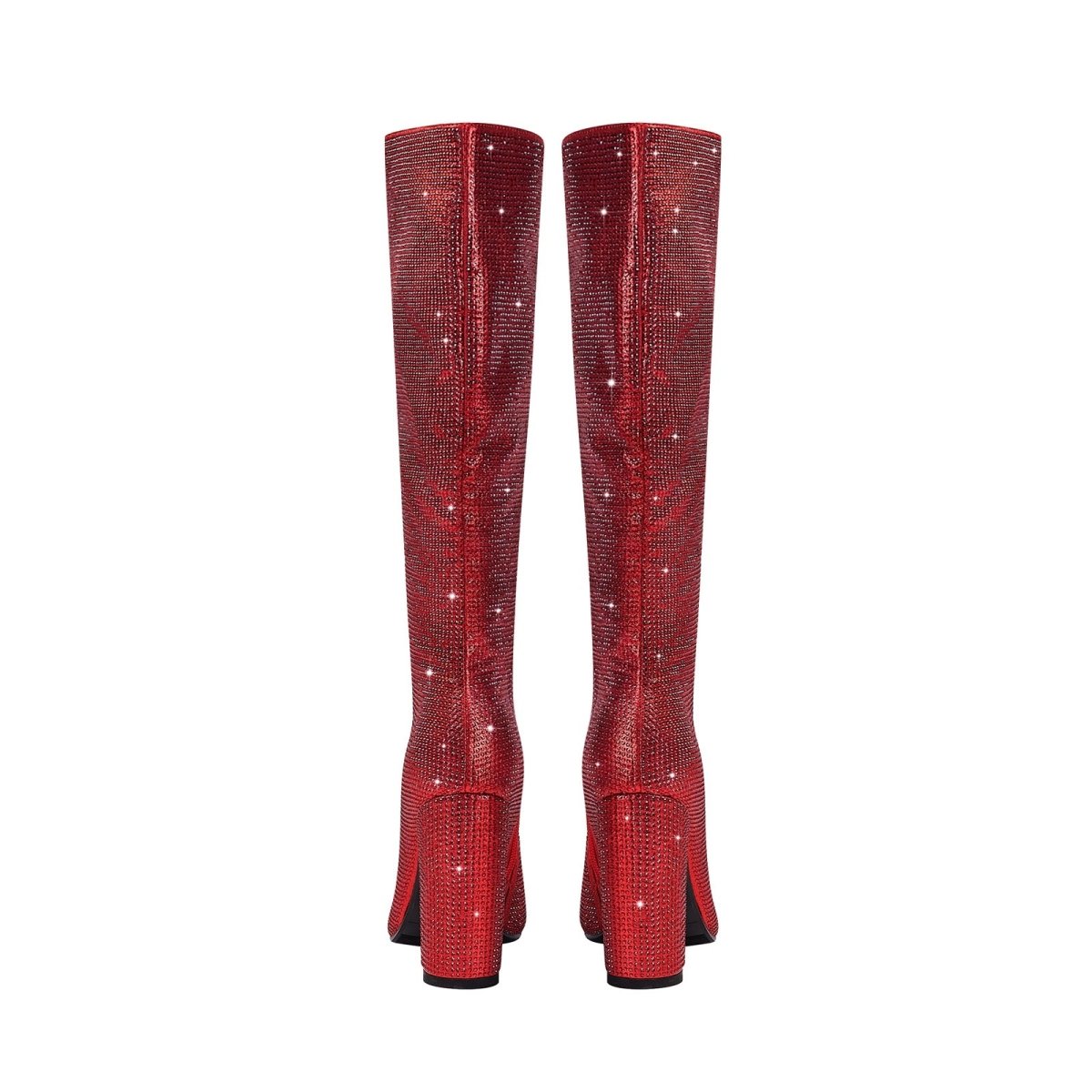 Glittery Rhinestone Pointed Toe Knee High Boots - 0cm