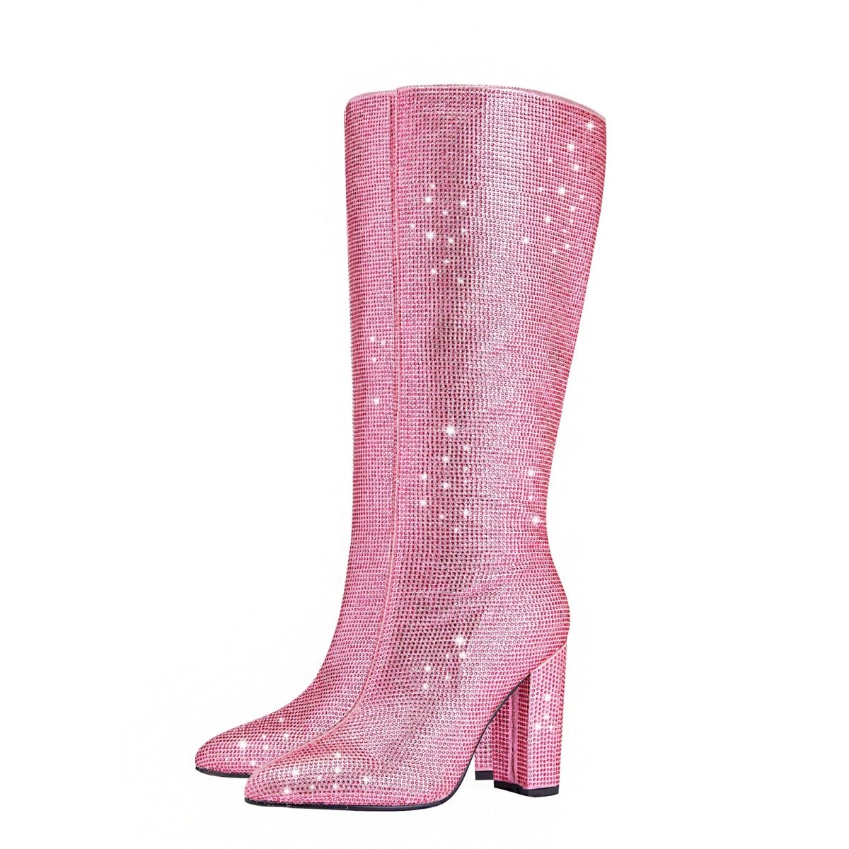 Glittery Rhinestone Pointed Toe Knee High Boots - 0cm