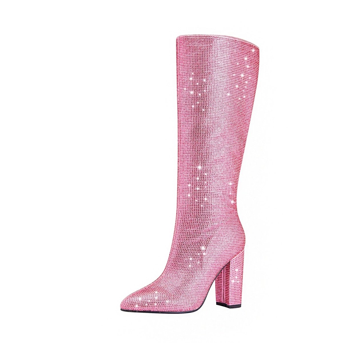 Glittery Rhinestone Pointed Toe Knee High Boots - 0cm