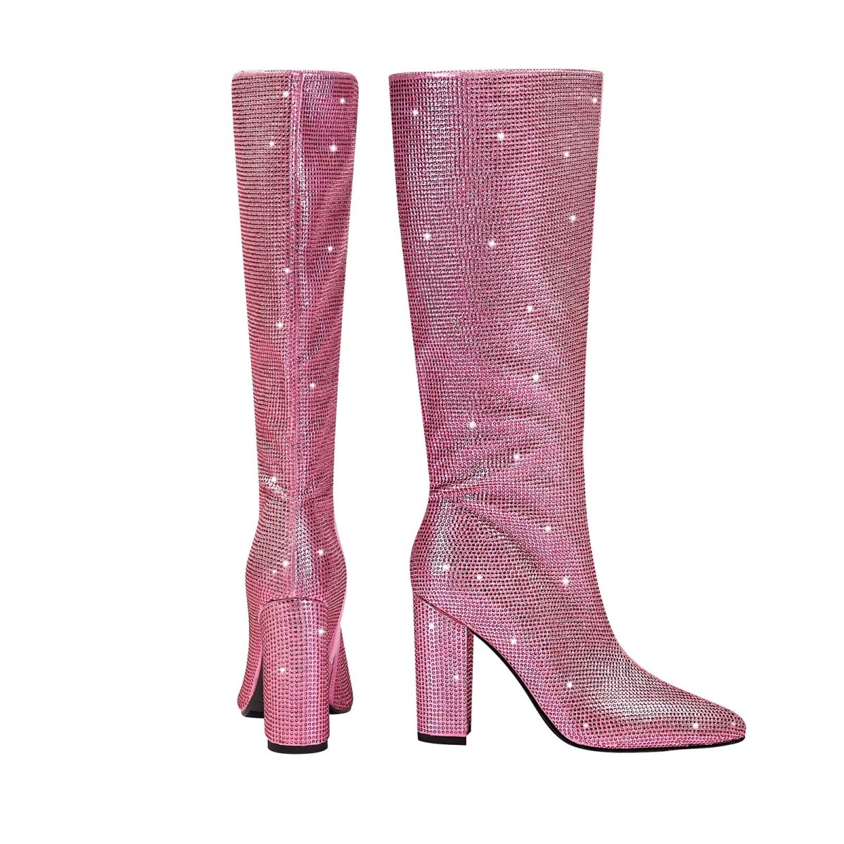 Glittery Rhinestone Pointed Toe Knee High Boots - 0cm
