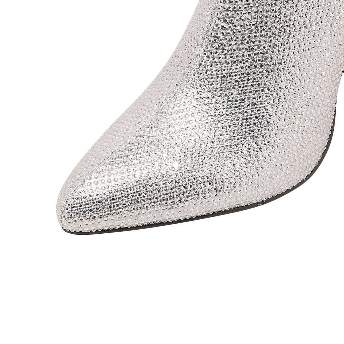 Glittery Rhinestone Pointed Toe Knee High Boots - 0cm