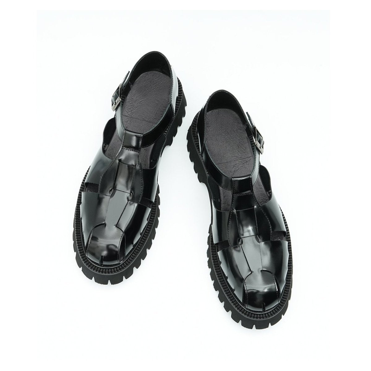 Glossy Calfskin Modern Roman Sandals for Men - 0cm