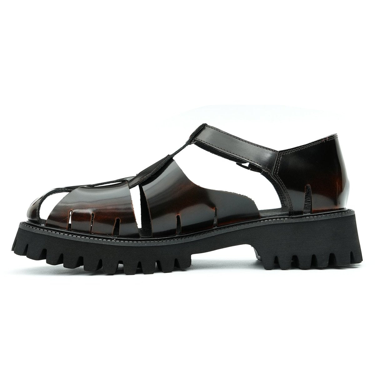 Glossy Calfskin Modern Roman Sandals for Men - 0cm
