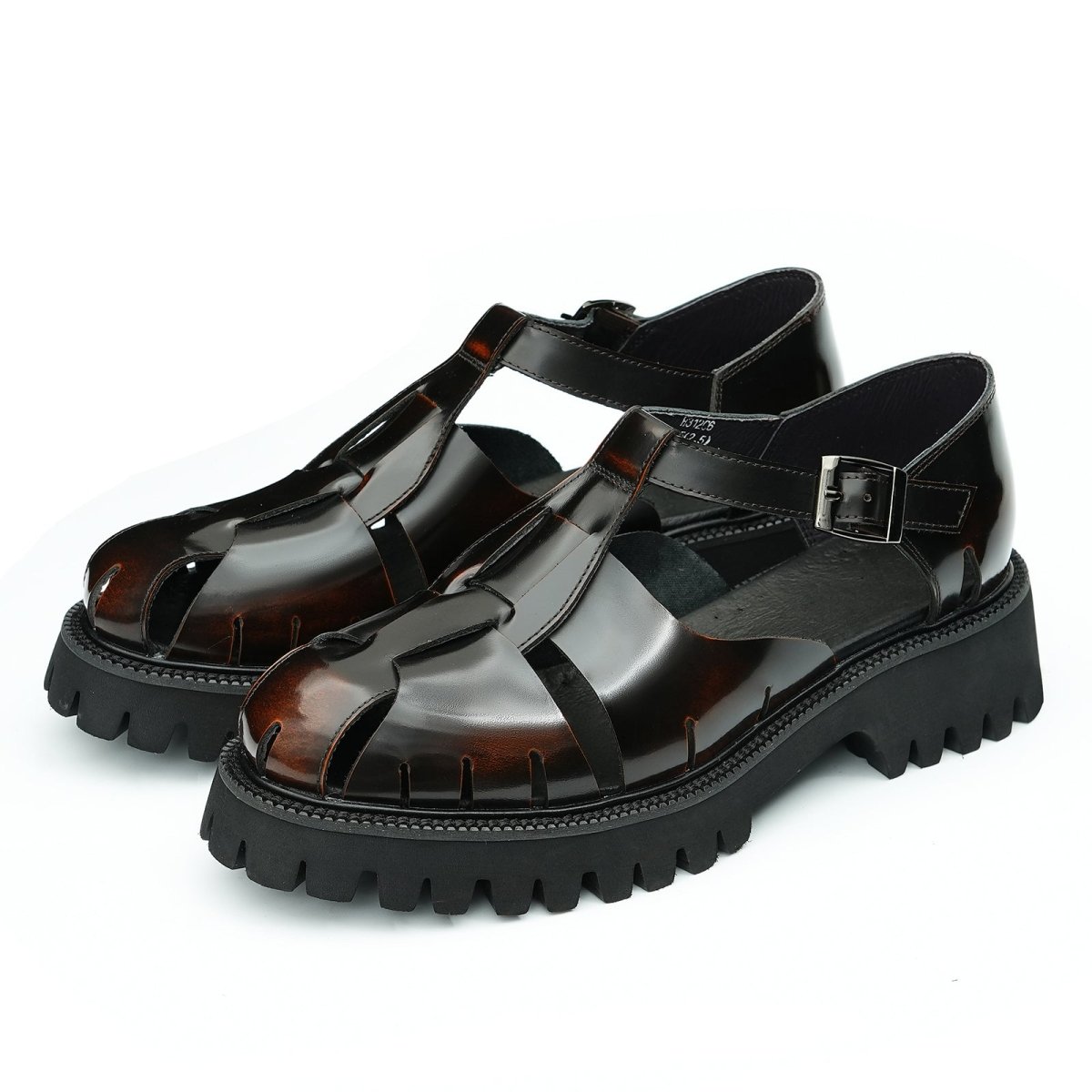 Glossy Calfskin Modern Roman Sandals for Men - 0cm