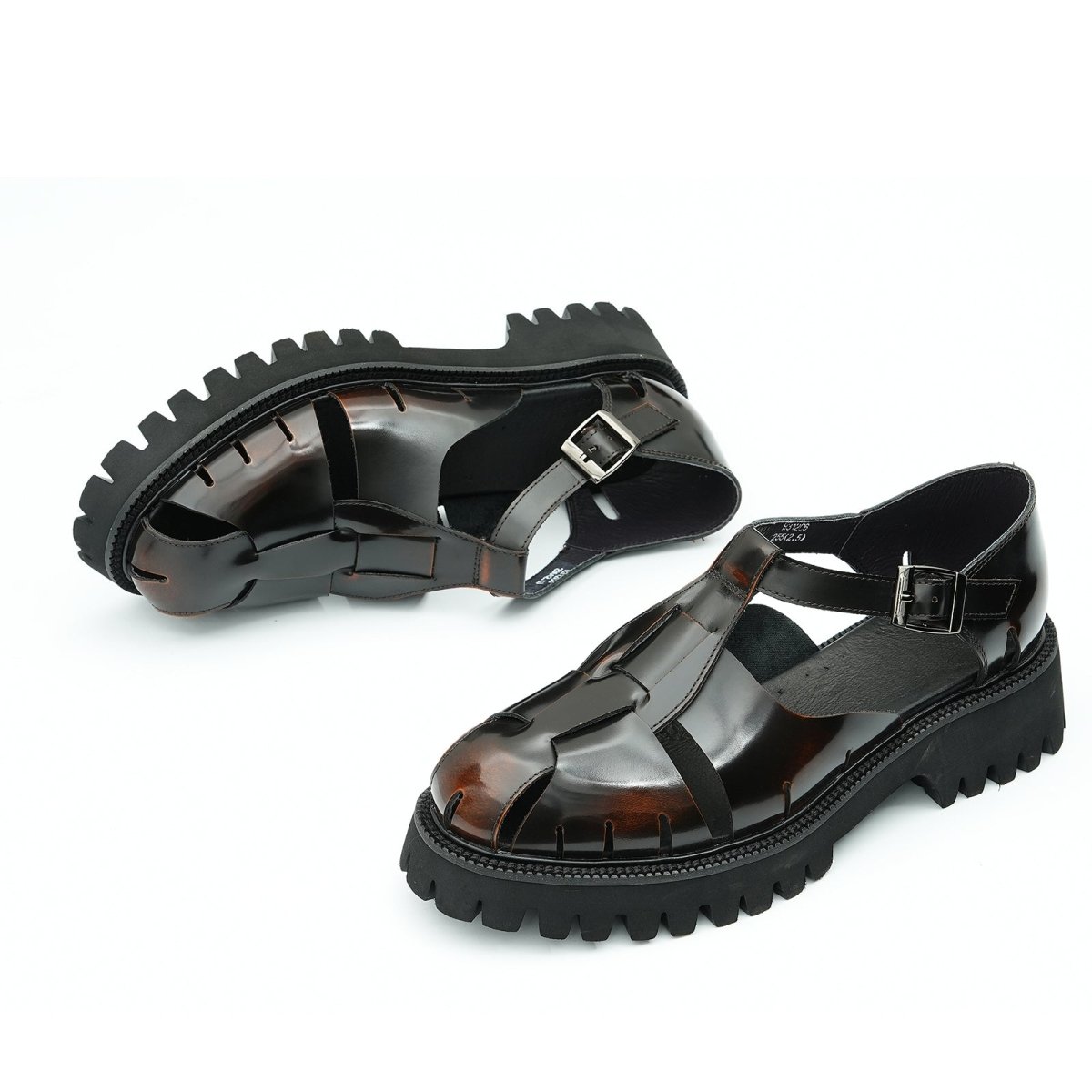 Glossy Calfskin Modern Roman Sandals for Men - 0cm