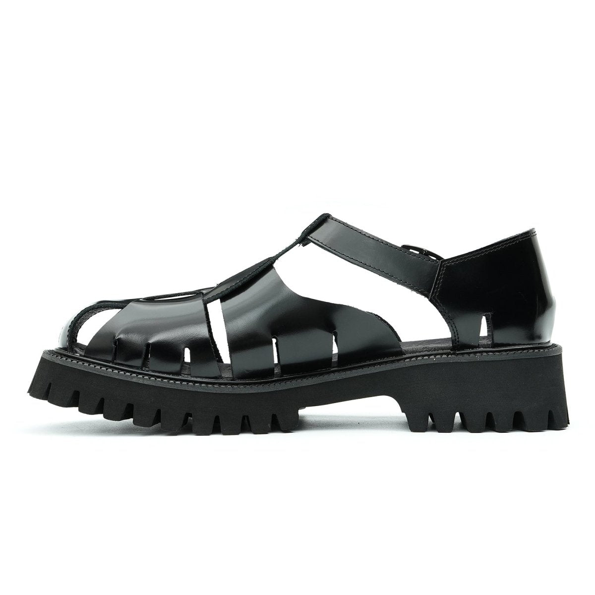 Glossy Calfskin Modern Roman Sandals for Men - 0cm