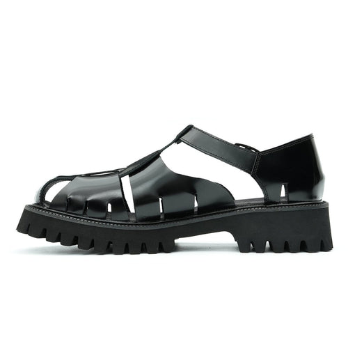 Glossy Calfskin Modern Roman Sandals for Men - 0cm