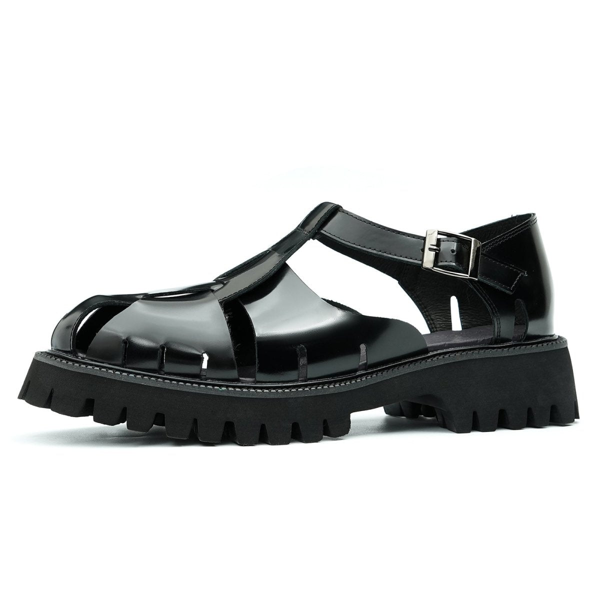 Glossy Calfskin Modern Roman Sandals for Men - 0cm