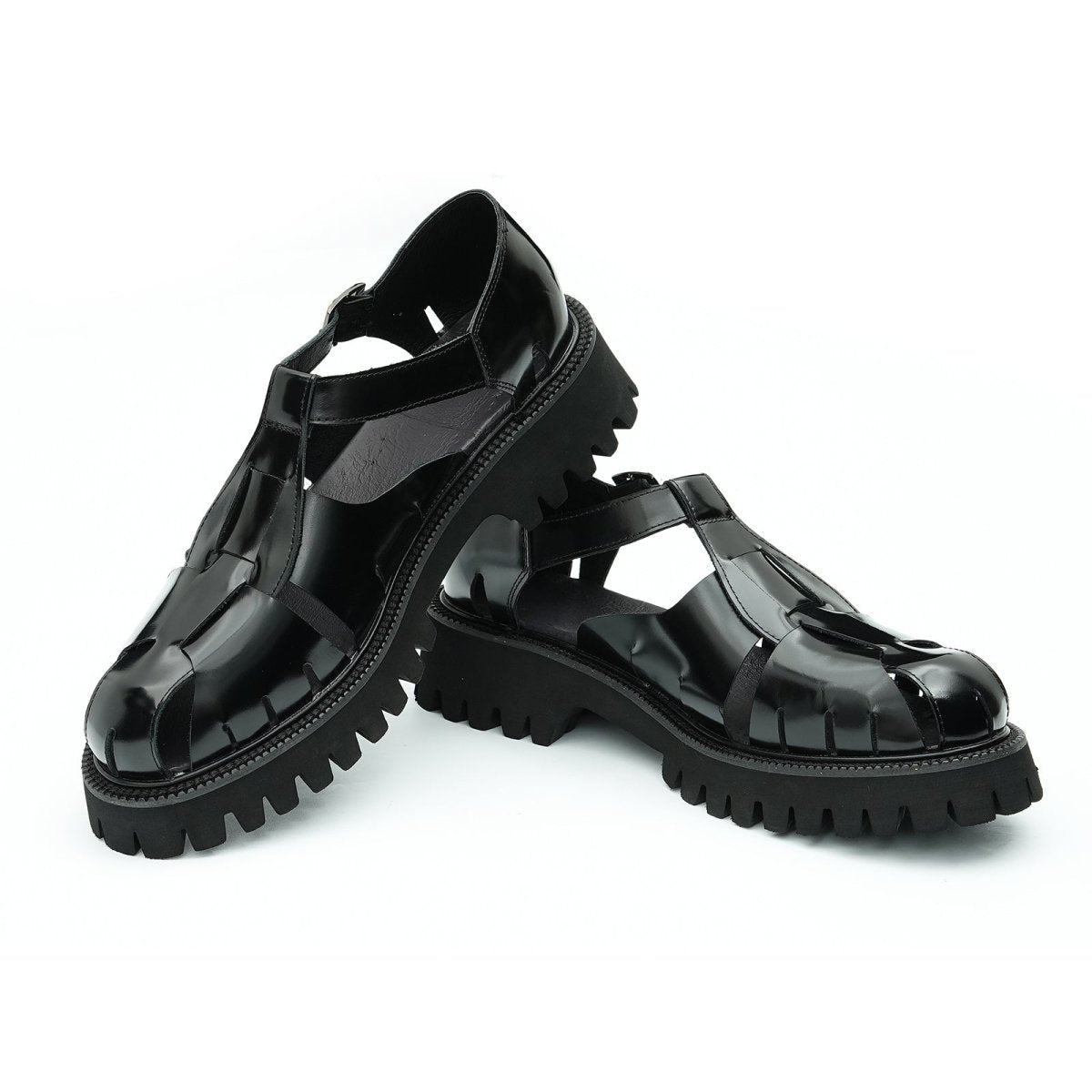 Glossy Calfskin Modern Roman Sandals for Men - 0cm