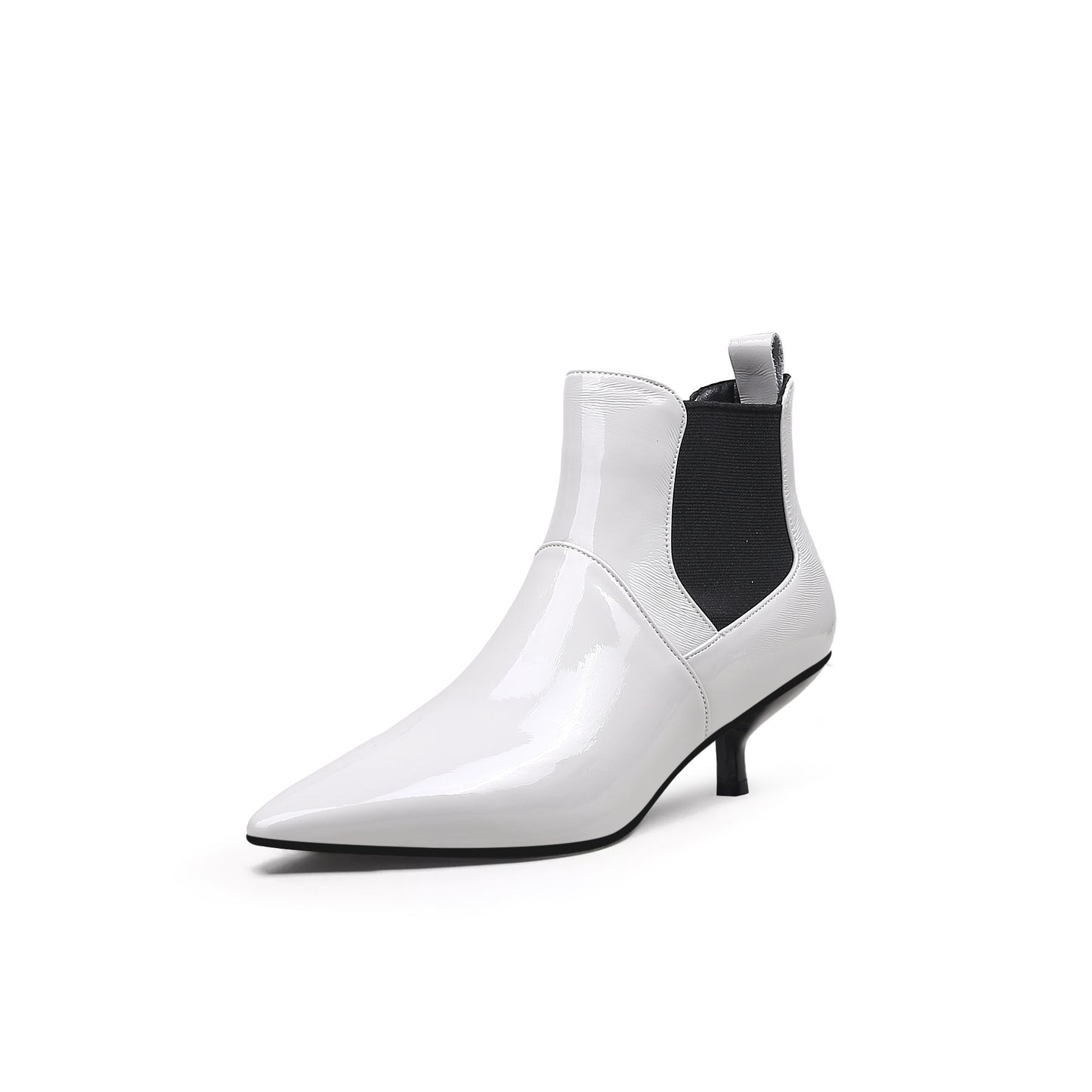 glossy leather kitten heel ankle boots all ash 2