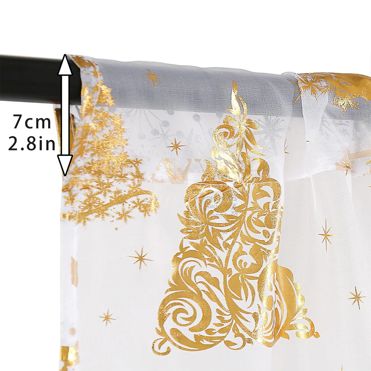 Gold Foil Christmas Tree Sheer Curtains – Terrilon Voile Panel Pair