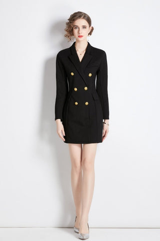 Gold Double Breasted Little Black Blazer Dress